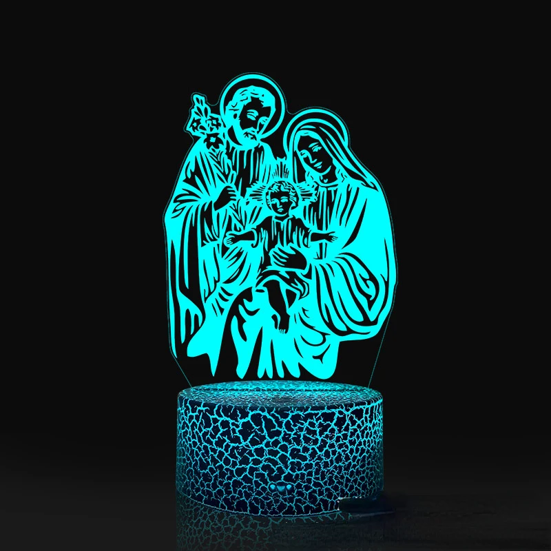 Nighdn Jesus Panna Mária 3D nočné svetlo USB farebný dotyk diaľkové ovládanie LED náboženská viera 3D stolová lampa vianočné darčeky