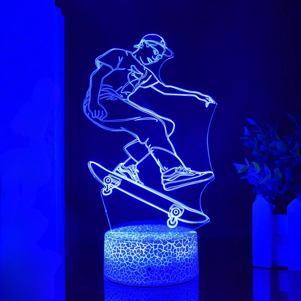 Nighdn skateboarding chlapec nočné svetlo izba dekor dotyk 7 farieb meniaca akrylová 3D ilúzia lampa deťom narodeniny vianočné darčeky