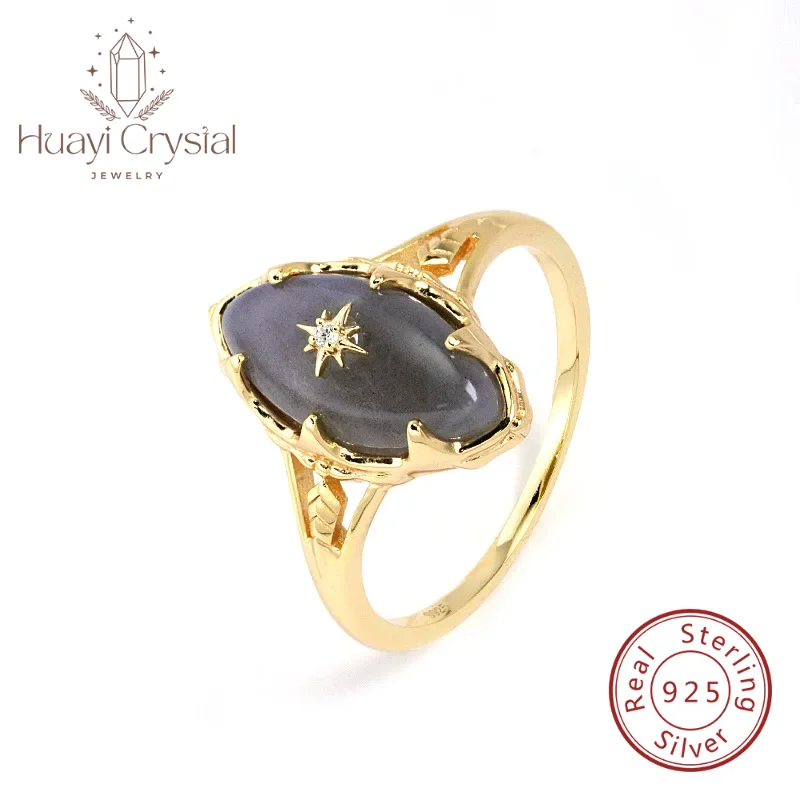 Night Sky Xingx Gray Labradorite Retro Fantasy Dámsky prsteň S925 strieborný dámsky prsteň