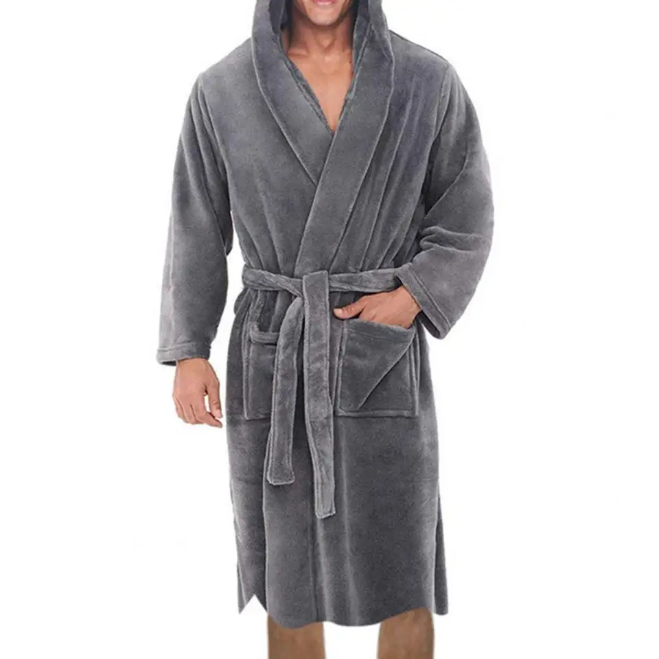 Nightgown Soft Sleewear Loose Batter Winter Winter Husté teplé muži fleece rúcho kúpeľne šaty dlhé nočné oblečenie