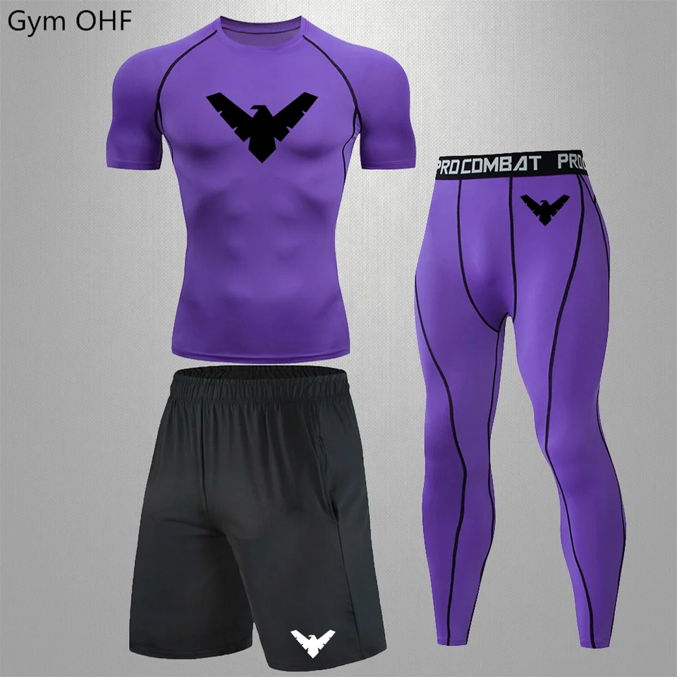 Nightwing Pánske kompresné športové oblečenie Suits Paneling Todarky Tréning oblečenie cvičenie bežecká sada Rashguard Tracksuit pre mužov