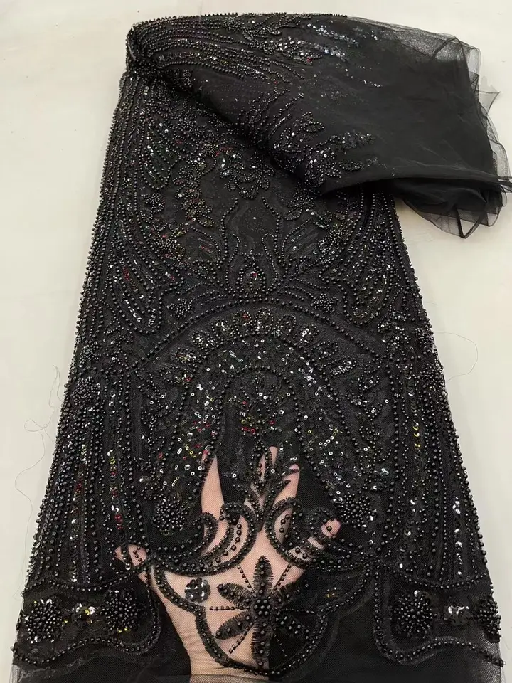 Nigérijská L-1218863 čipkovaná látka s korálkami Vysoko kvalitná francúzska sieťová čipka Lace Fliter Flowin pre svadobné šijacie párty čipky