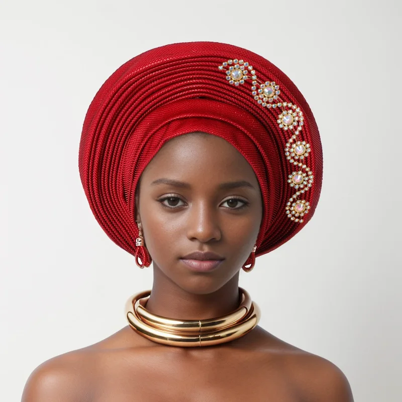 Nigérijské svadobné geles africké headtie auto gele turbany pre ženy aso oke tkanina Moslimské pokrývky hlavy Hluk