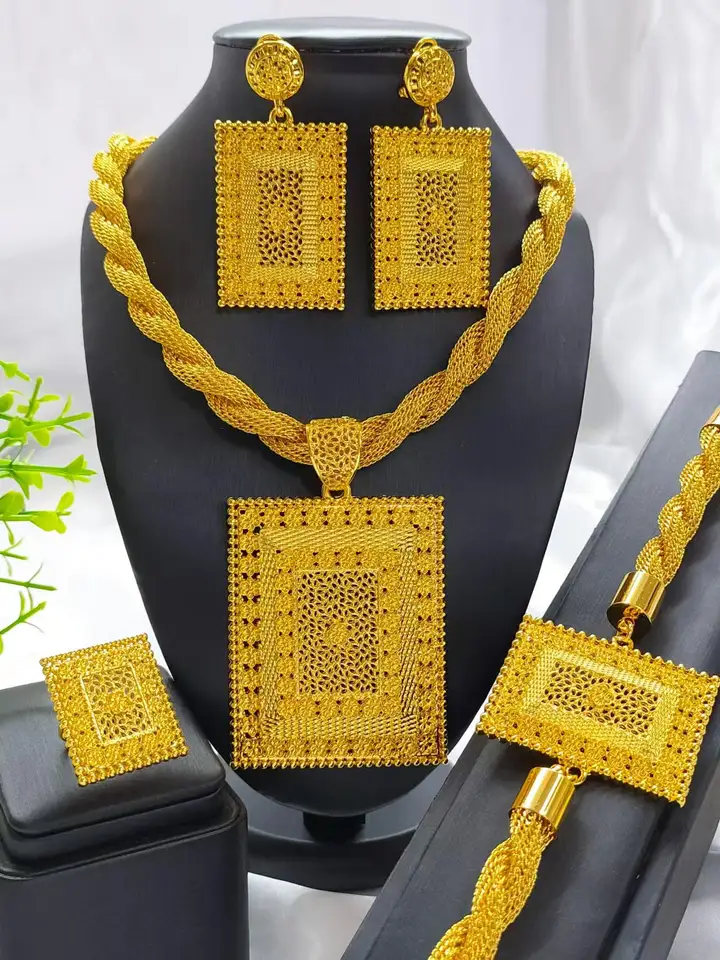 Nigérijské šperky set Svadobné šperky pre ženy Dubaj 24k zlatá farba Jewlery African dizajnérsky náušnice Svadobný náhrdelník