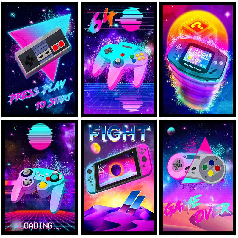 Nintendo Series Game Art Canvas Painting Gamepad Plagáty a výtlačky farebné ovládacie prvky hry Umelec