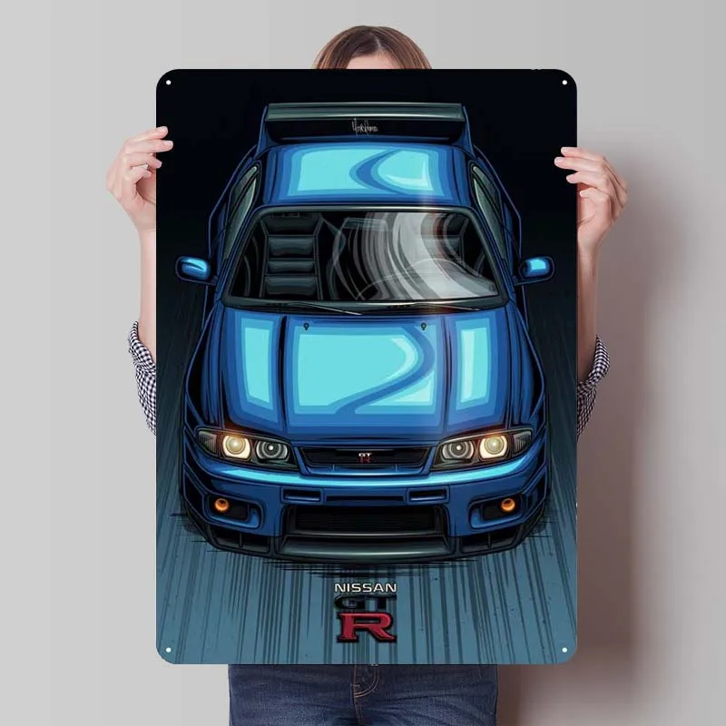 Nissan Skyline GTR R33 Sign Classic Car Plaght Room Ozduku Vlastné kovové plechové značky pre garážové nástenné umenie Interiér