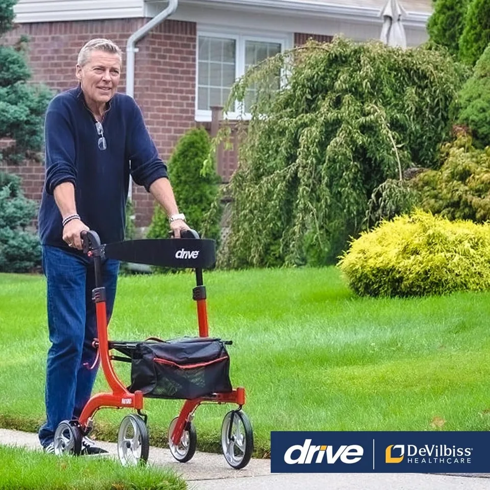 NITRO DUAL FUNKCIA Transport Invalidný vozík a rollátor valcovanie Walker Combo s ručne aktivovanými brzdami a zadnou podporou, červené