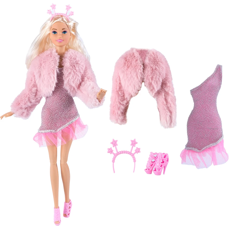 NK 30 cm princezná Noble oblečenie pre bábiku Barbie Pink módny kožušina+čipkové spodné šaty+pokrývka hlavy+topánky doplnky dievčenské darčekové hračky