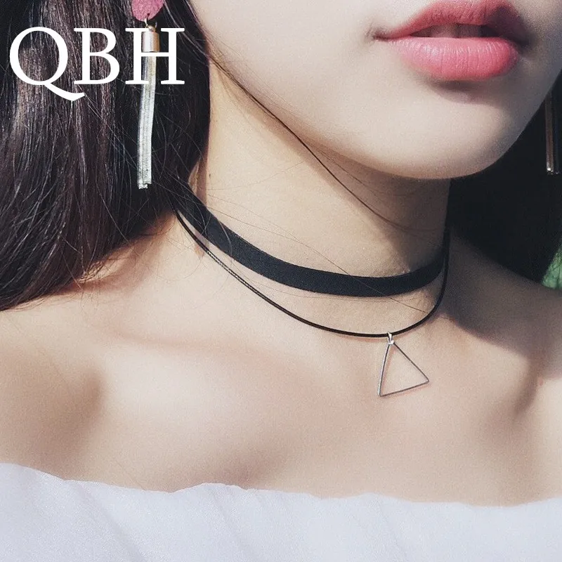NK757 HORKÉ OBLASTI NOVÝ BIJOUX GOTHIC PUNK GEometrický trojuholník Prívesky Koža Choker náhrdelník pre ženy Collar Collier Collier