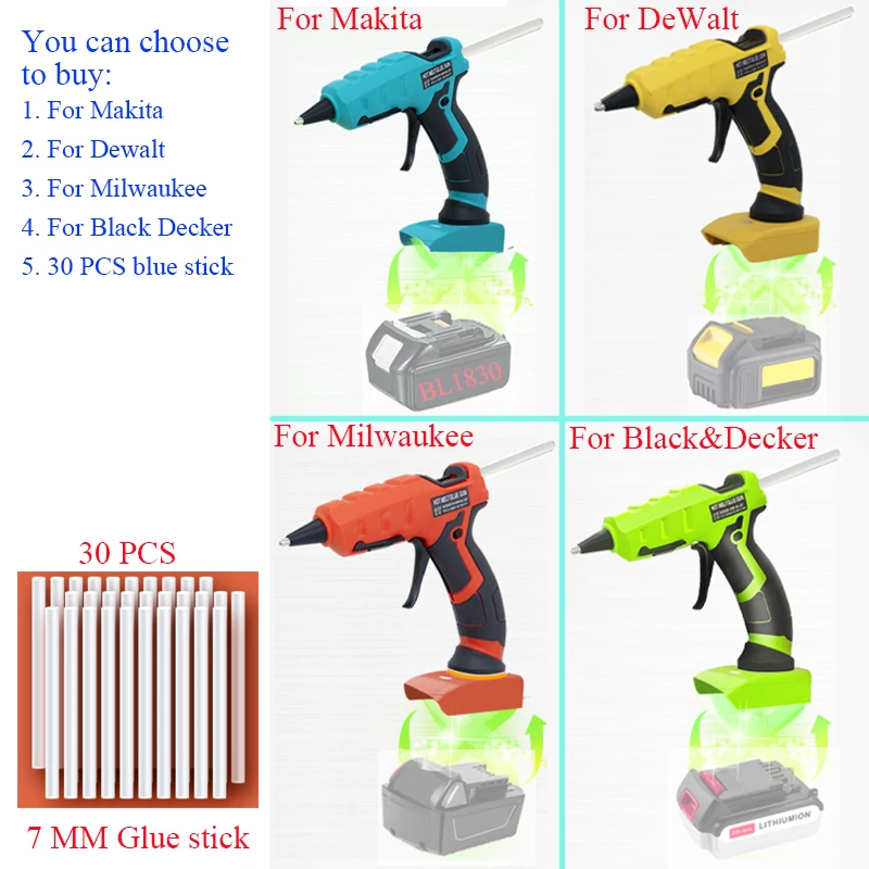 NL227C Wireless Hot Telg Glue Gun pre Makita BL1830 pre Milwaukee pre Black Decker pre Dewalt DCB183 DCB609 Lítiová batéria