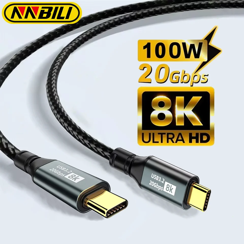 NnBili PD100W USB 3,2 20 GBPS Thunderbolt 3 Typ C až C Kábel 8K@60Hz USB-C Kábel pre iPhone 15 Pro Max MacBook Samsung 2/3