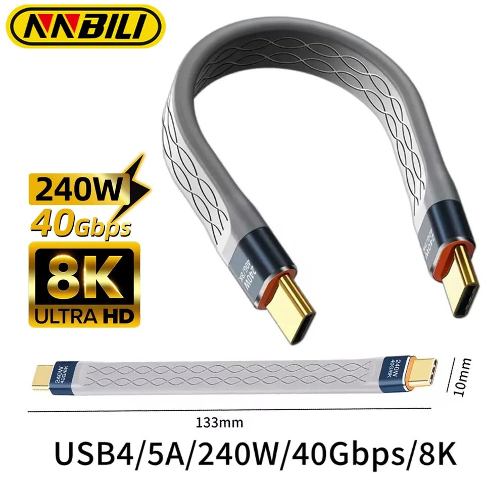 NnBili USB 4.0 Gen3 40 Gbps FPC kábel PD 240W 5A Rýchle nabíjanie USB C na typ C kábel Thunderbolt 3 8K@60 Hz kábla USB C Dátový kábel