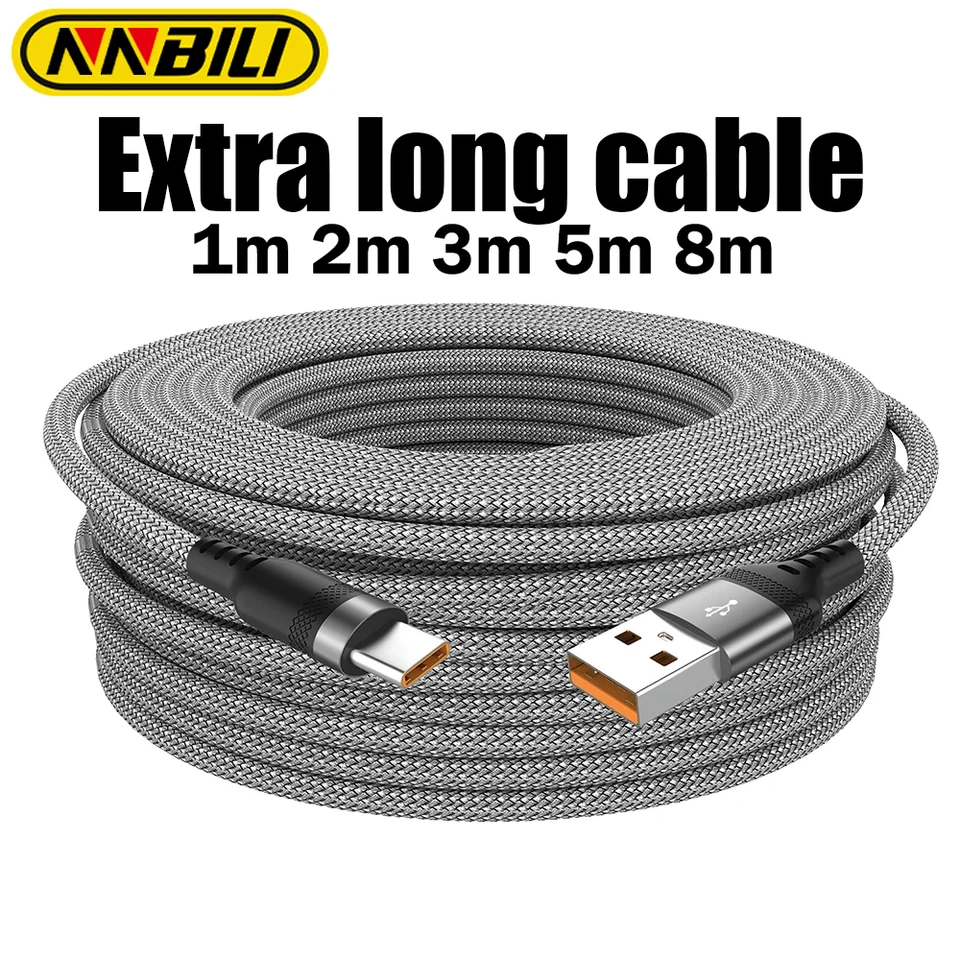 NnBili USB 8M Typ C Kábel 5A Super rýchle nabíjacie kábel pre Huawei 3M 5M USB C predlžovací kábel pre Samsung Xiaomi Oppo Universal