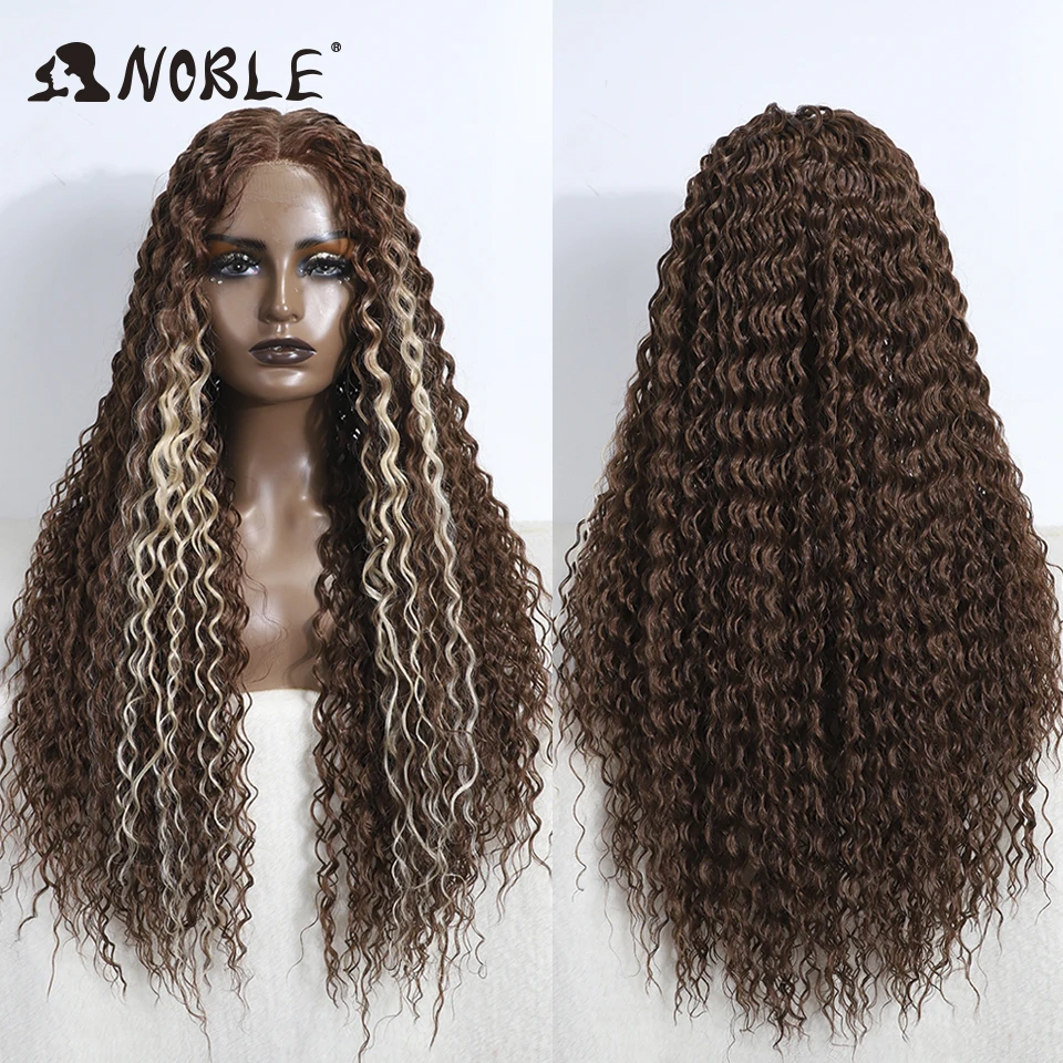 Noble syntetická čipka parochňa dlhé kučeravé kučeravé 31 palcov Ombre Blonde Lace Lace predné parochne pre čierne ženy odolné voči teplý