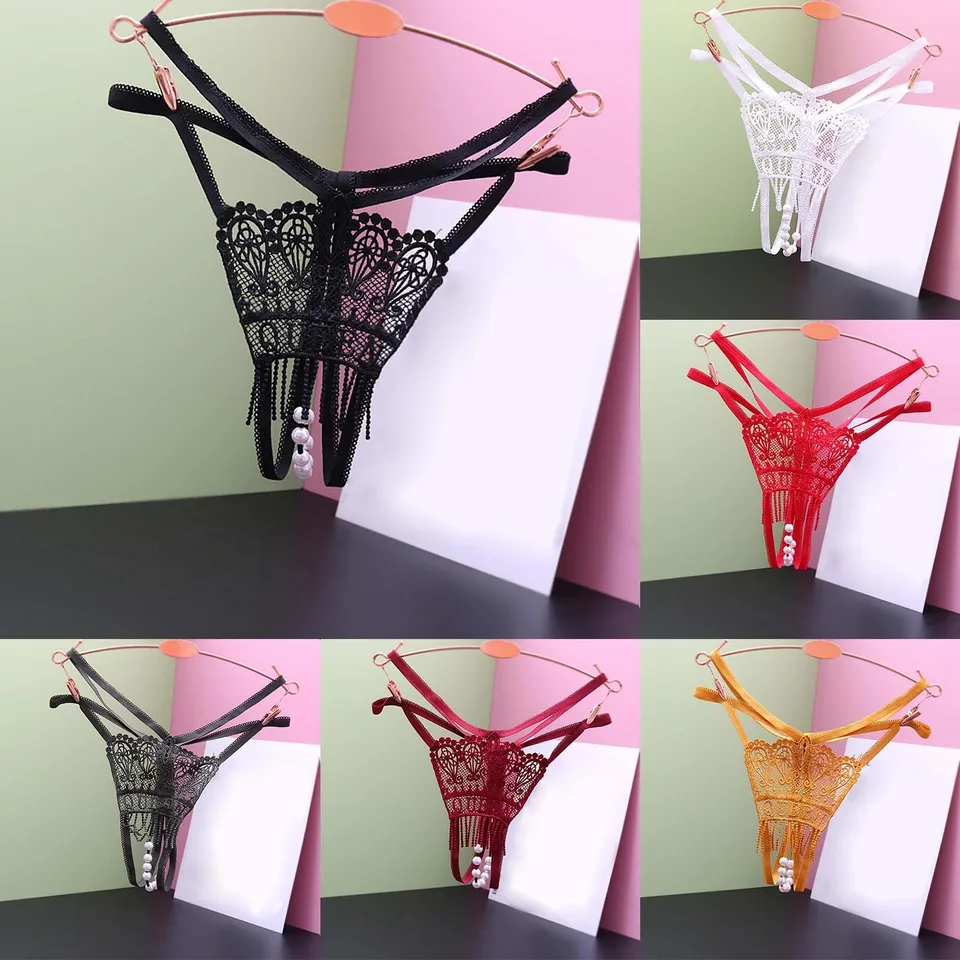 Nohavičky pre ženy balenie bruško ženy Priehľadné sexy horúce otvorený súbor Low Rise Lace Perl Hollow Thong Ropa de Mujer