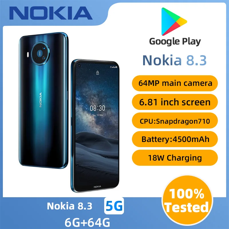 Nokia 8.3 5G smartfón CPU CPU Qualcomm Snapdragon 765g kapacita batérie 4500 mAh 64MP Cameororiginal Použitý telefón
