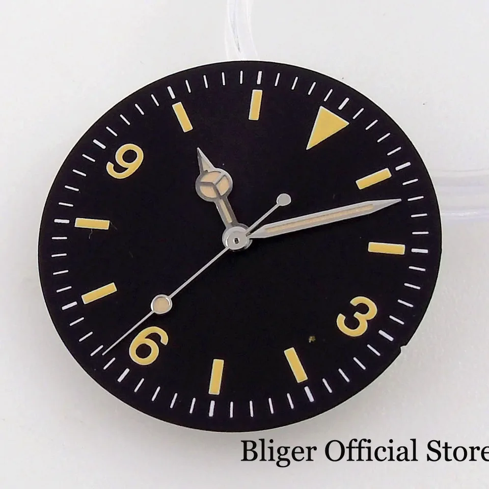 NOLOGO BLACK VINTAGE 29 mm žlté značky hodinky Dial NH35A NH36A ETA2824 PT5000 ST2130 ST1612 MIYOTA DG 2813