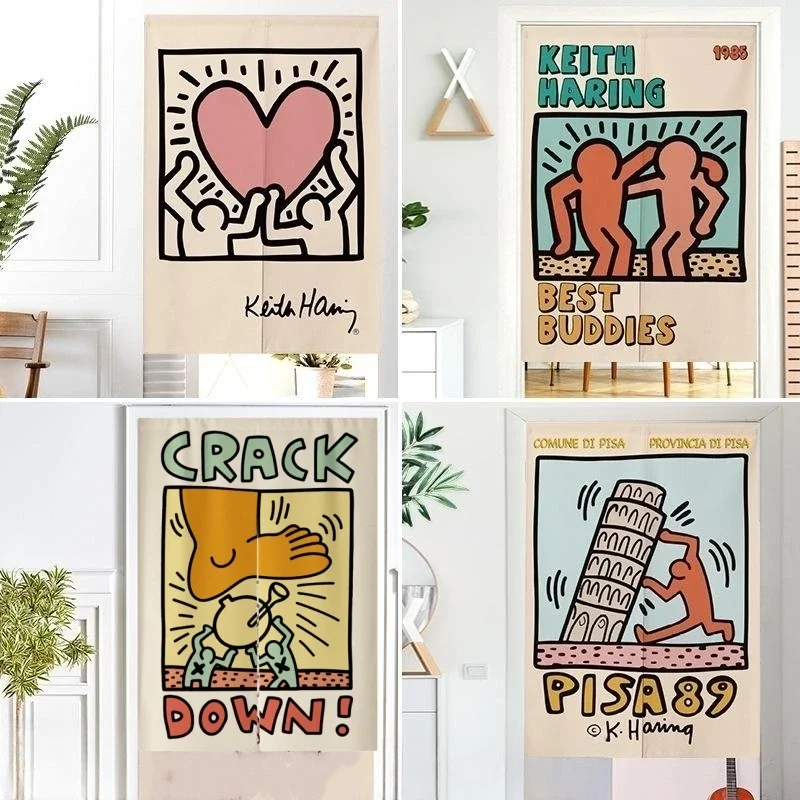 Nordic Cartoon Comic Door Curtain Retick Predelenie dverí závesy Kuchyňa Vstup japonská bielizeň