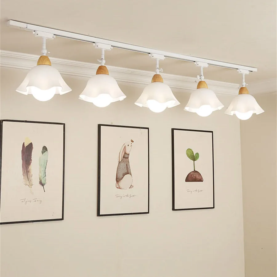 Nordic E27 LED trať LIGHT LIGHT Akrylové kvetinové trasy koľajnice Spotlight AC90V-260V Track Lighting Pridať pre oblečenie Obývacia izba