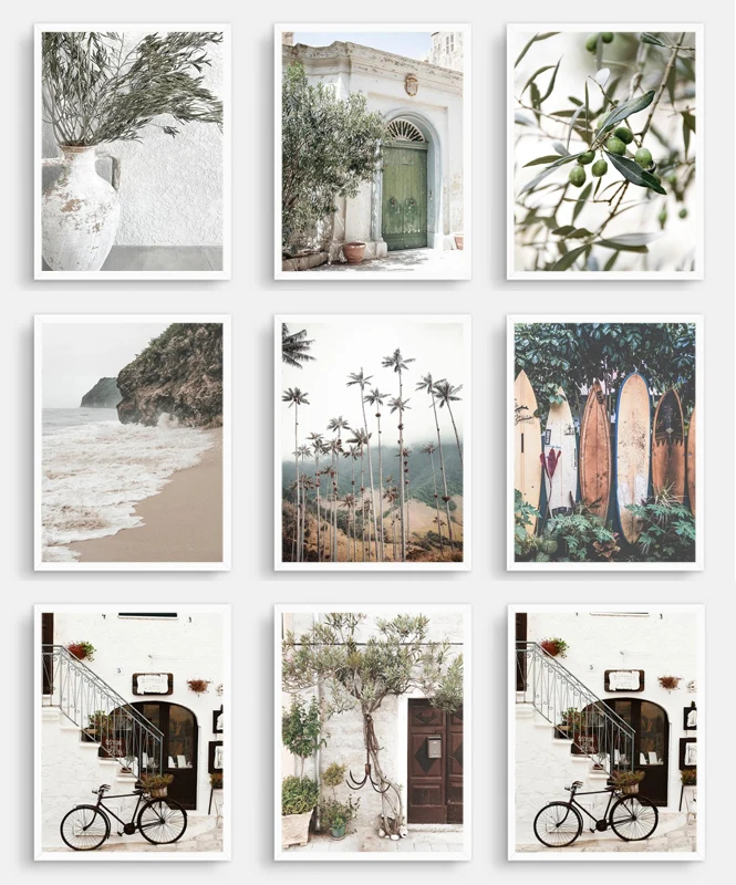 Nordic Hawaii Santorini Taliansko City tlač Stredomorie Wall Art Travel Wall Art Decor Cityscape Domov Hotel dekor pre spálňu