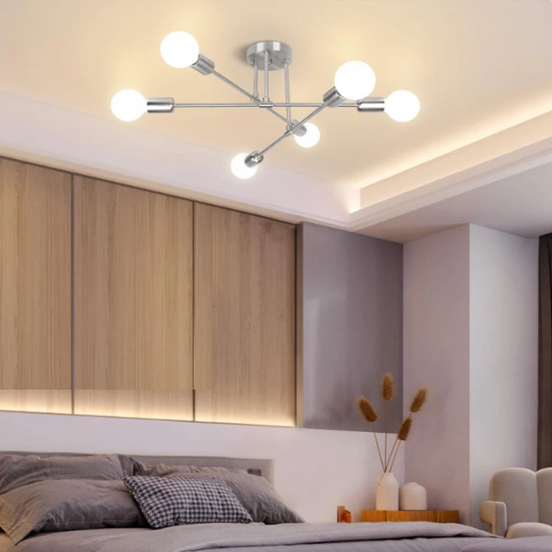 Nordic LED lustrová jedáleň spálňa izba strieborná pobočka kreatívne svetlo luxusné jednoduché E27 žiarovka obývacia izba stropná lampa