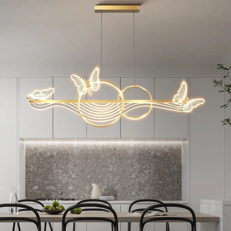 Nordic Light Luxusná jedáleň LED LEST Moderný obdĺžnikový čierny/zlatý kuchynský prívesok lampy Kreatívna štúdia motýľa lampa