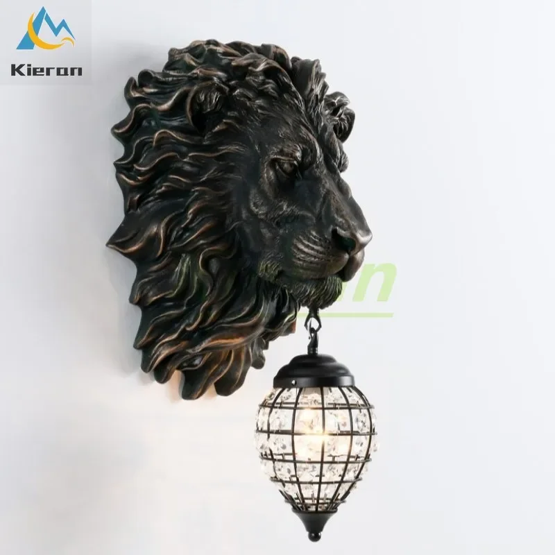 Nordic Modern Domineering Lion Head Crystal LED stena lampa spál