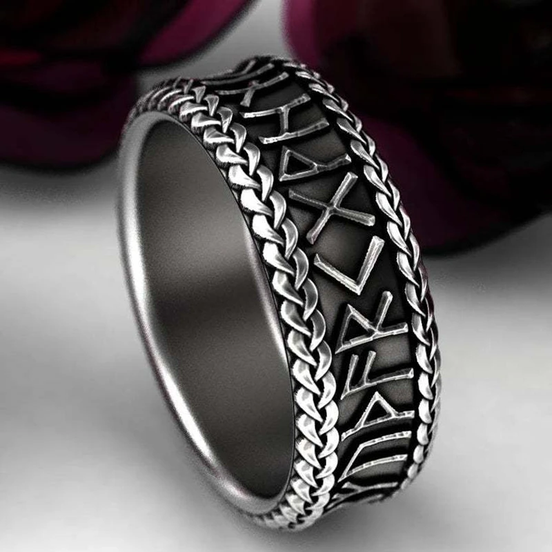 Nordic Mytology Retro Viking Rune Ring Pánske pánske odborové symbol Amulet Ring Darče