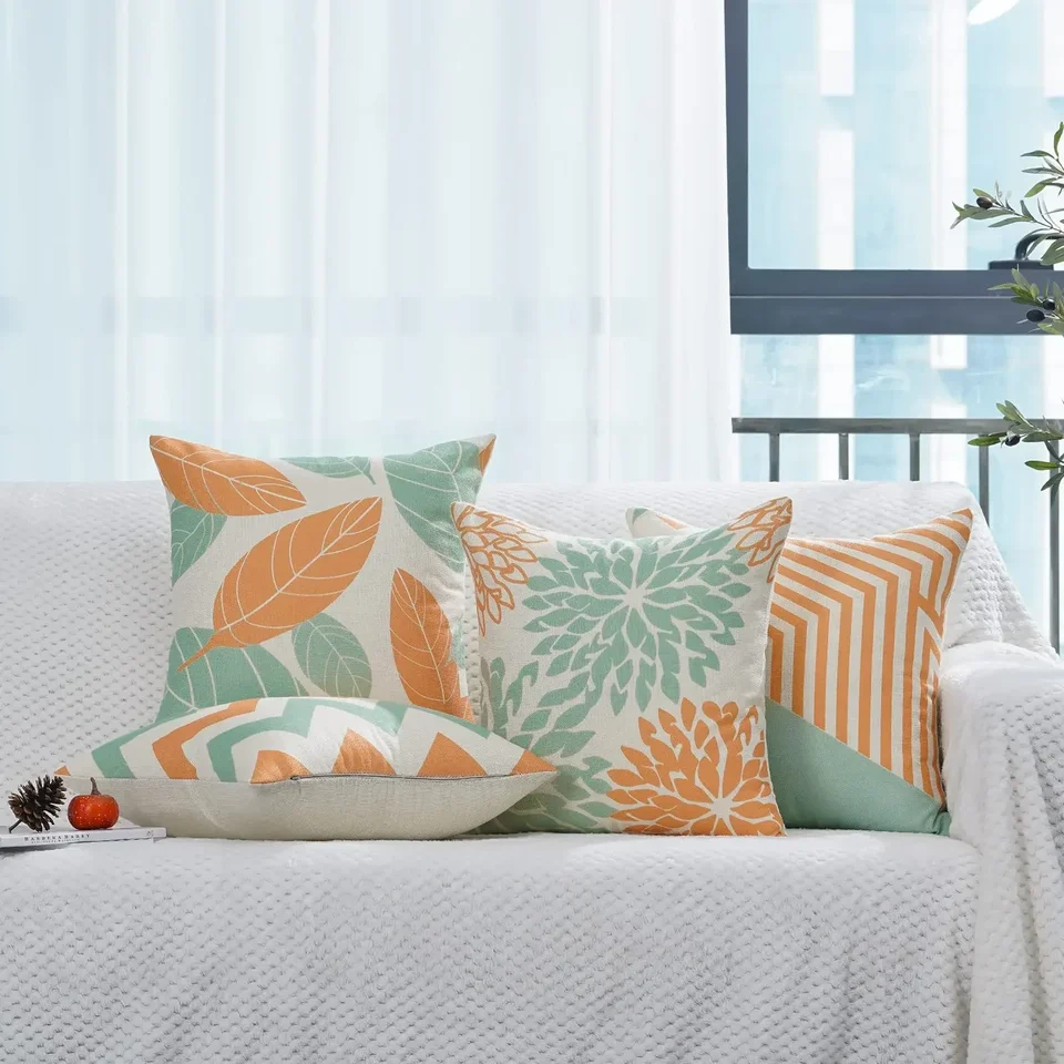 Nordic Orange Cyan Leat Geometric Linen vankúš Sofa Puse Cover Cover Domáce dekorácie je možné pre vás prispôsobiť 40x40 50x50