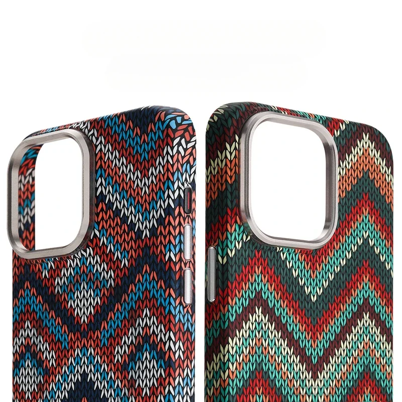 Nordic Sweater Style Magsafe Case Shell pre iPhone 14 15 16 Pro Max Magnetic Nabíjanie kryt kovový šošovkový nárazník retro tvrdé fondy