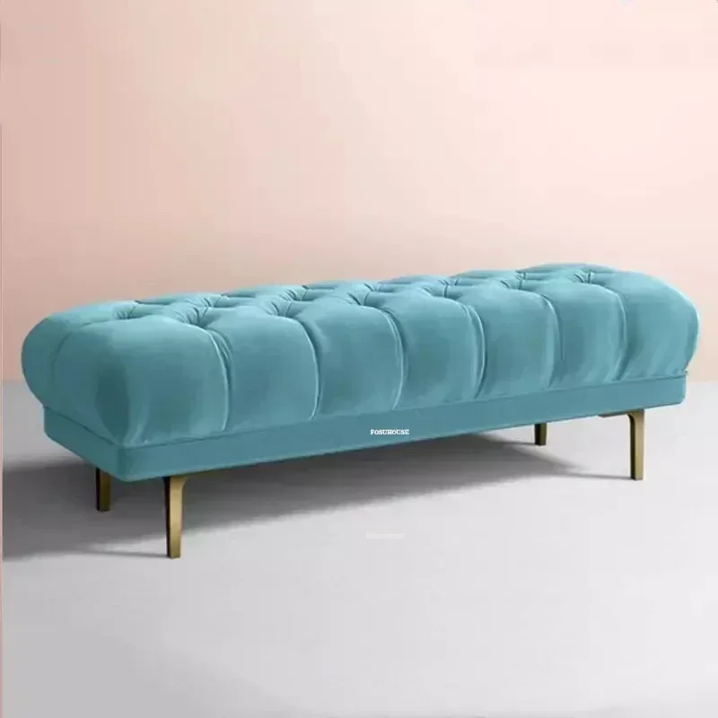 Nordic Velvet Stools Domáca spálňa posteľ koncová lavica Minimalistická plášťa pohovka Ottomans Obývacia izba obdĺžniková topánka meniaca stolička