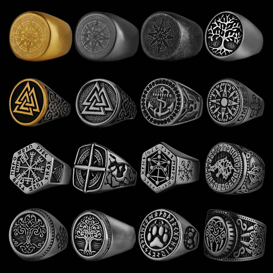 Nordic Viking z nehrdzavejúcej ocele prsteň Compass Compass Tree of Life Rune Amulet Wolf Men Dám