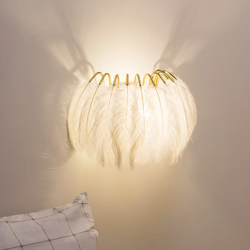 Nordická perie na stenu lampa Moderná obývacia spálňa Dievčatá osvetlenie Romantické svietniky