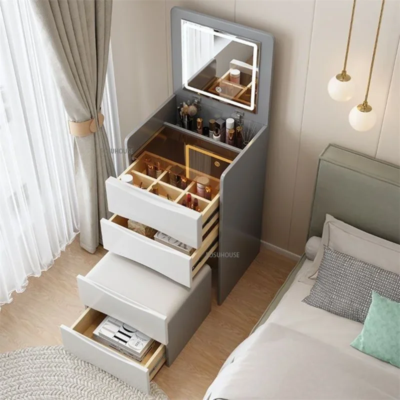 Nordická spálňa súpravy make-up toaletný stolík so zrkadlom preklopný kryt Vanity Table Multi-vrstvová zásuvka úložná skrinka make-up dresser z z