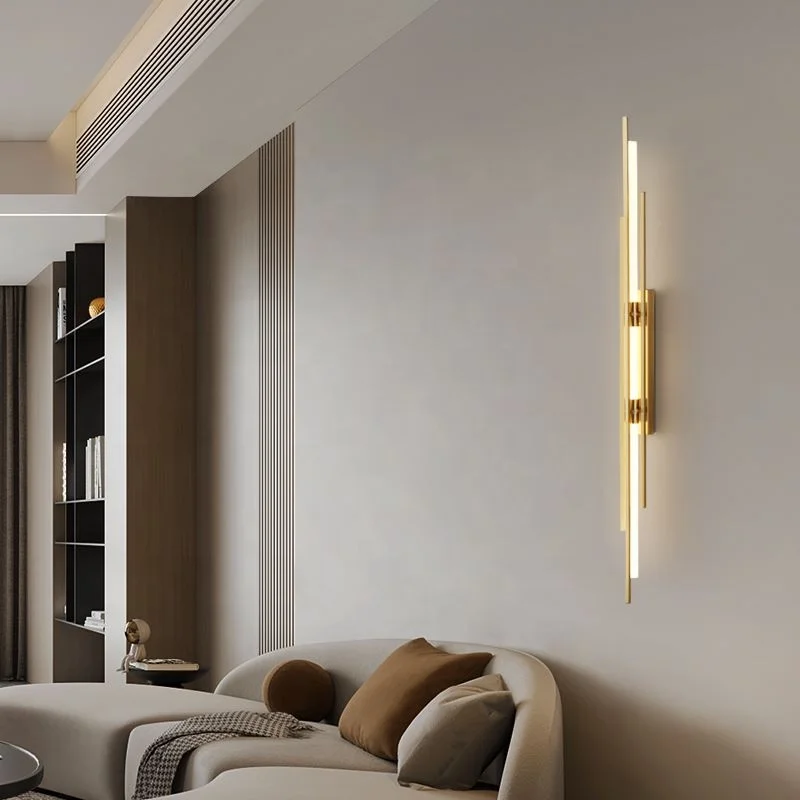 Nordické dlhé prúžky LED nástenné lampy Luxusné minimalistické obývacia izba na stenu svetlo mosadz zlatý čierny hotel koridor lôžko akrylicwallové svetlo