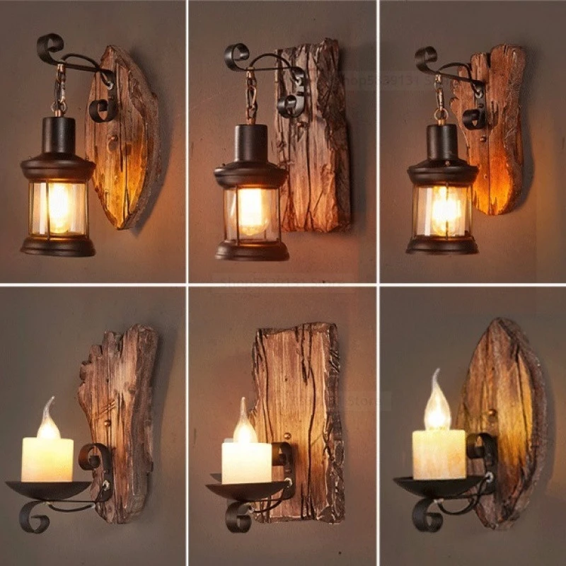 Nordické kované železné drevené nástenné lampy LED retro kreatívne nástenné svetlá pre domácu barovú reštauráciu obývacia izba dekorácia osvetlenie