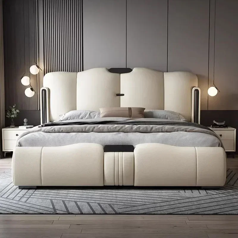 Nordické moderné európske európske dvojprúdové vodotesné luxusné salón King King Dvojlôžková posteľ biela originálna koža Cama Matrimonial Home nábytok