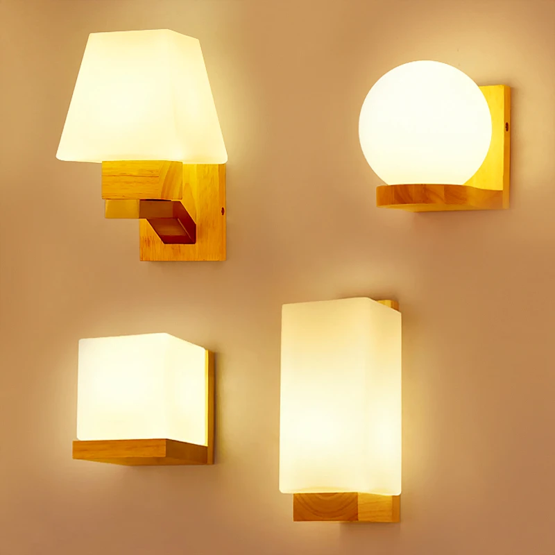 Nordické nástenné svetlá dreva LED Wandlamp sklenená lampa Luminaria Moderná podkrovná dekorácia Spálňa Svetlá Svetlá AC90-260V
