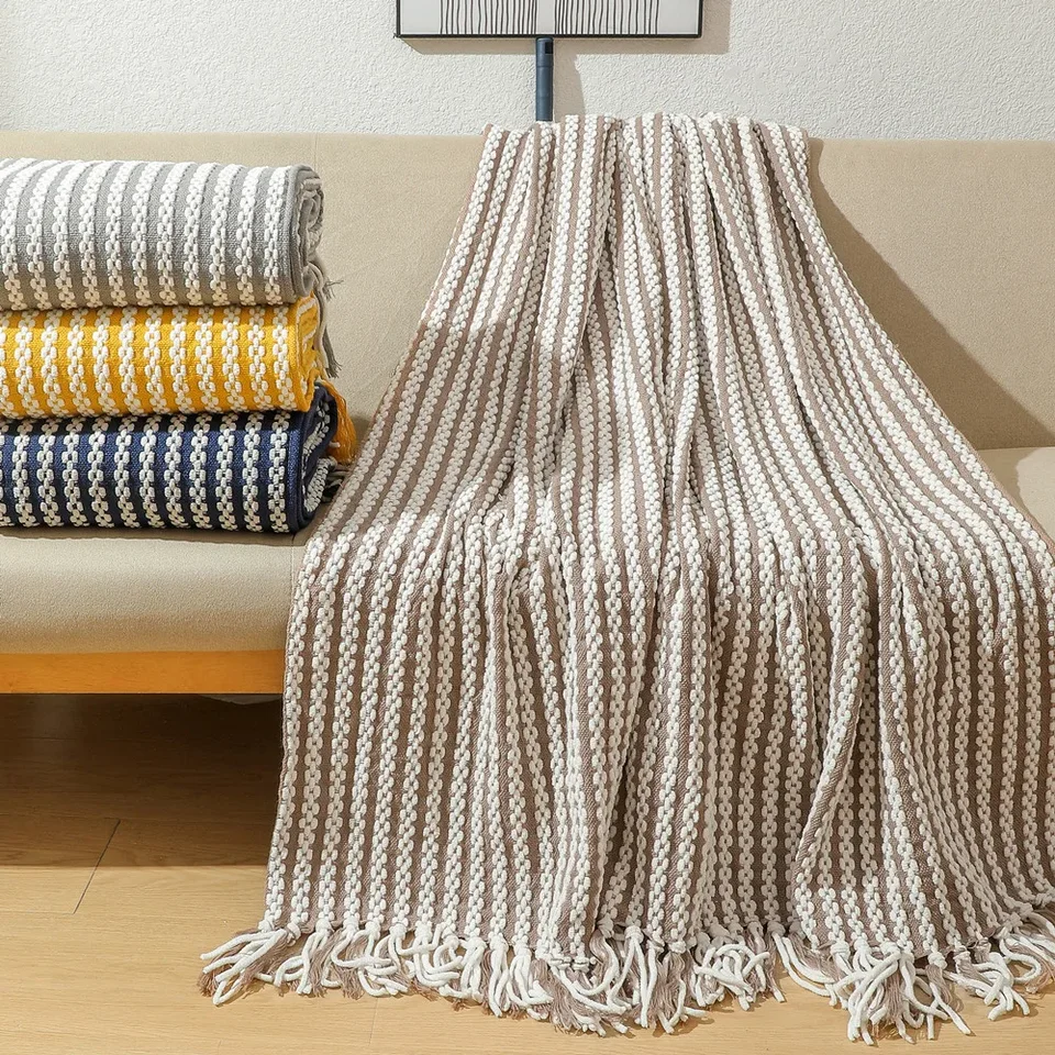 Nordické prikrývky vietor letné univerzálne postele pohovka dekoratívna pohovka kryt Pletená prikrývka piknik s Tassel 130x170 cm