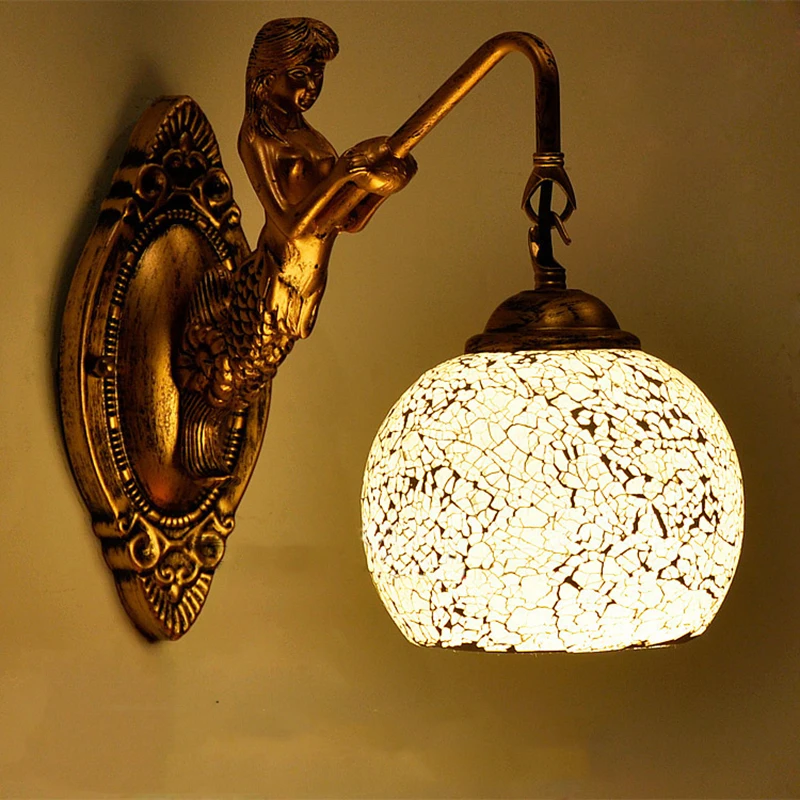 Nordické turecké mozaikové dekorácie lampy Ručne vyrábané farebné sklo Retro morská panna Sväty starožitné nástenné svetlá pre domáce osvetlenie