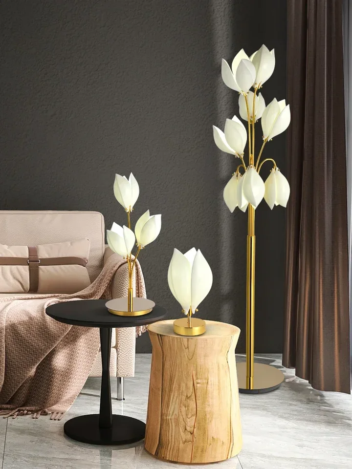 Nordický kvet Magnolia poschodová lampa pre obývaciu izbu pohovka Bočná spálňa púčik