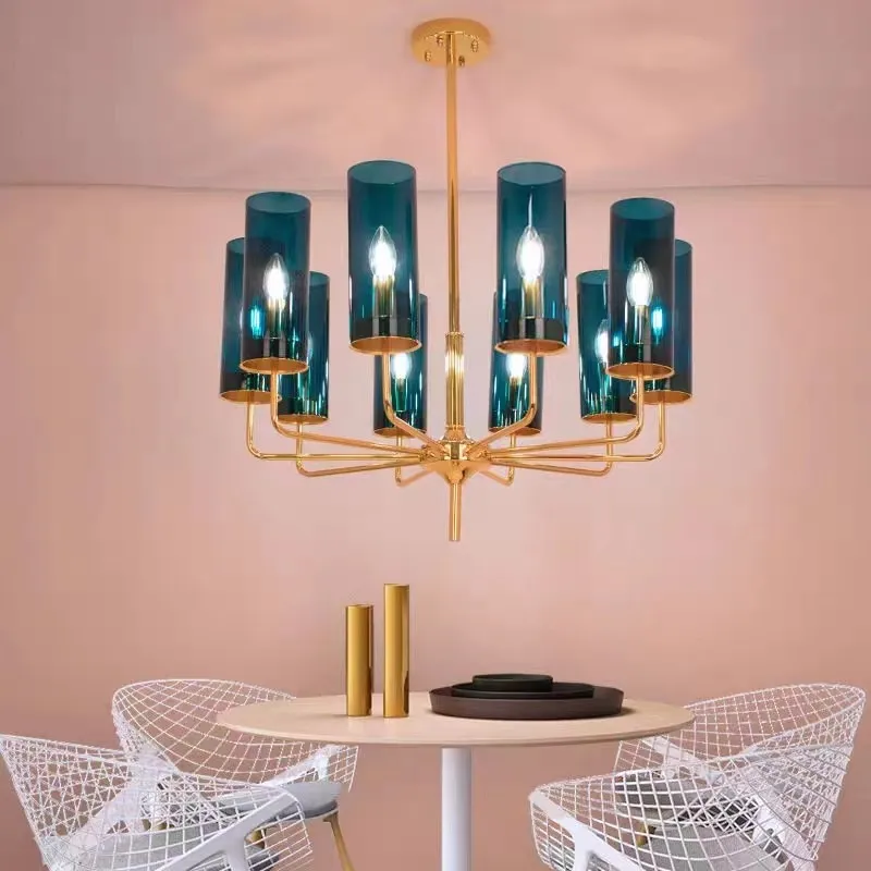 Nordický luster LED modré sklo osvetlenie Luxusný kuchynský ostrov visiaci lampa pre reštauráciu spálňu dizajn internieur svetlo