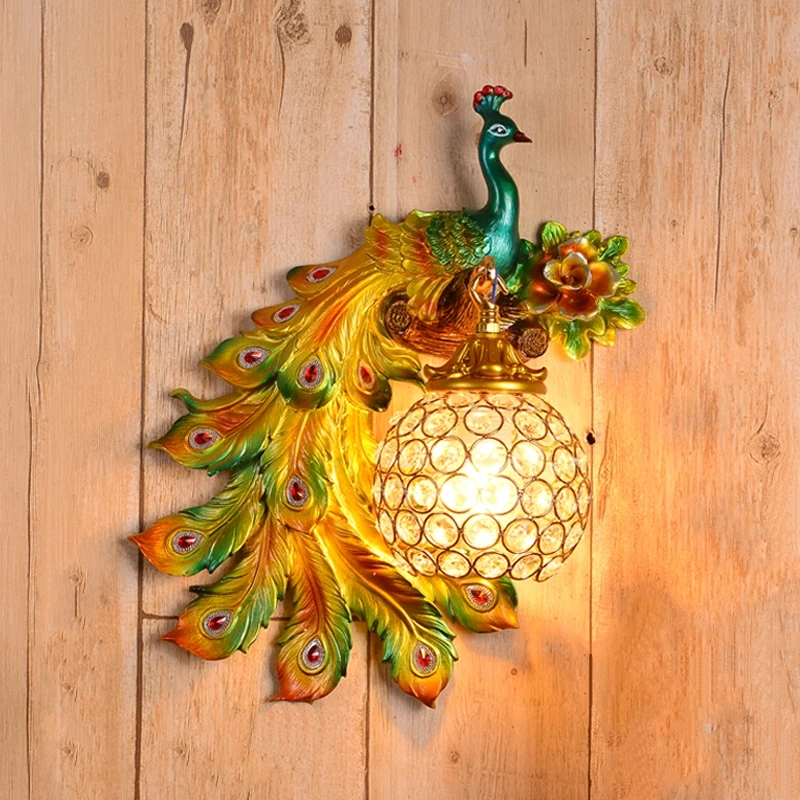 Nordický retro pávové nástenné lampy Kreatívna obývacia izba dekor televízor Wall Halway Art Wall lampa dekoratívne svetlá Led