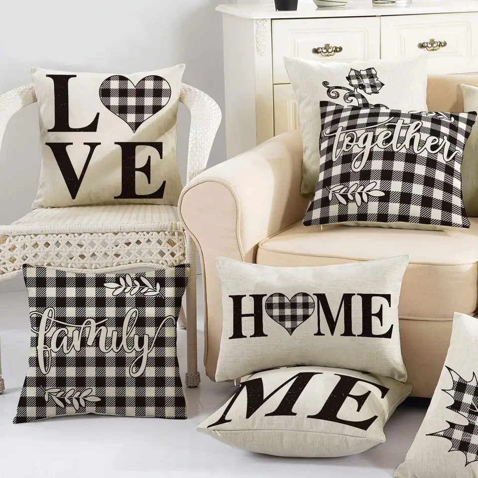 Nordický čierny a biely pid Plaid Love Home Linen vankúš v obývacej izbe pohovka vankúšový kryt 60*60 domáci dekorácia