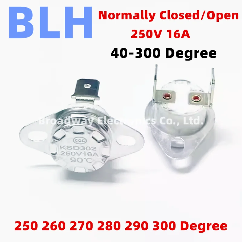 Normálne otvorené KSD302 250V 16A Keramický KSD301 Normálne uzavretý teplotný spínač termostat 250 260 270 280 290 300 ° C.