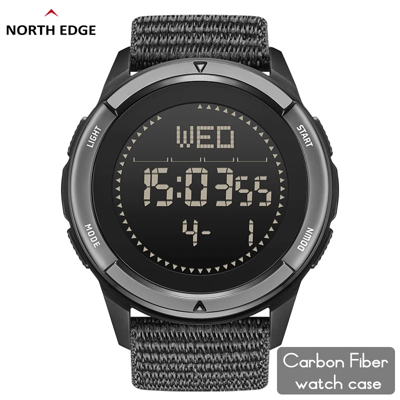 North Edge Alps Pánske uhlíkové vlákno digitálne hodinky Shock Militray Sports Super Light Outdoor Compass Nepremokavé 50 m náramkové hodinky