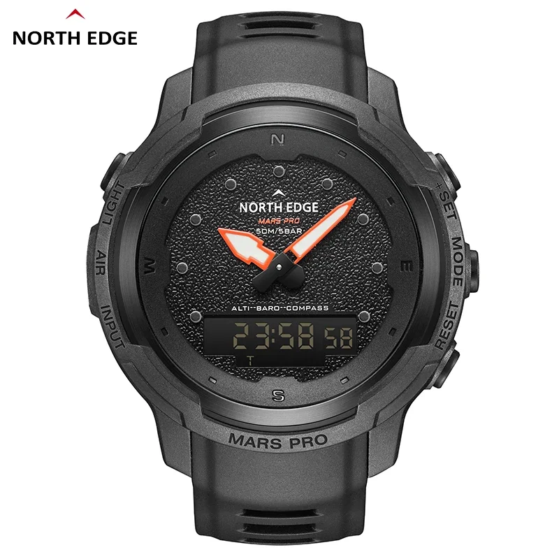 North Edge Mars Pro Men's Sports Digital Watch Vojenské armáda uhlíkové vlákno hodinky výškomer barometer compass waterproo 50 metrov