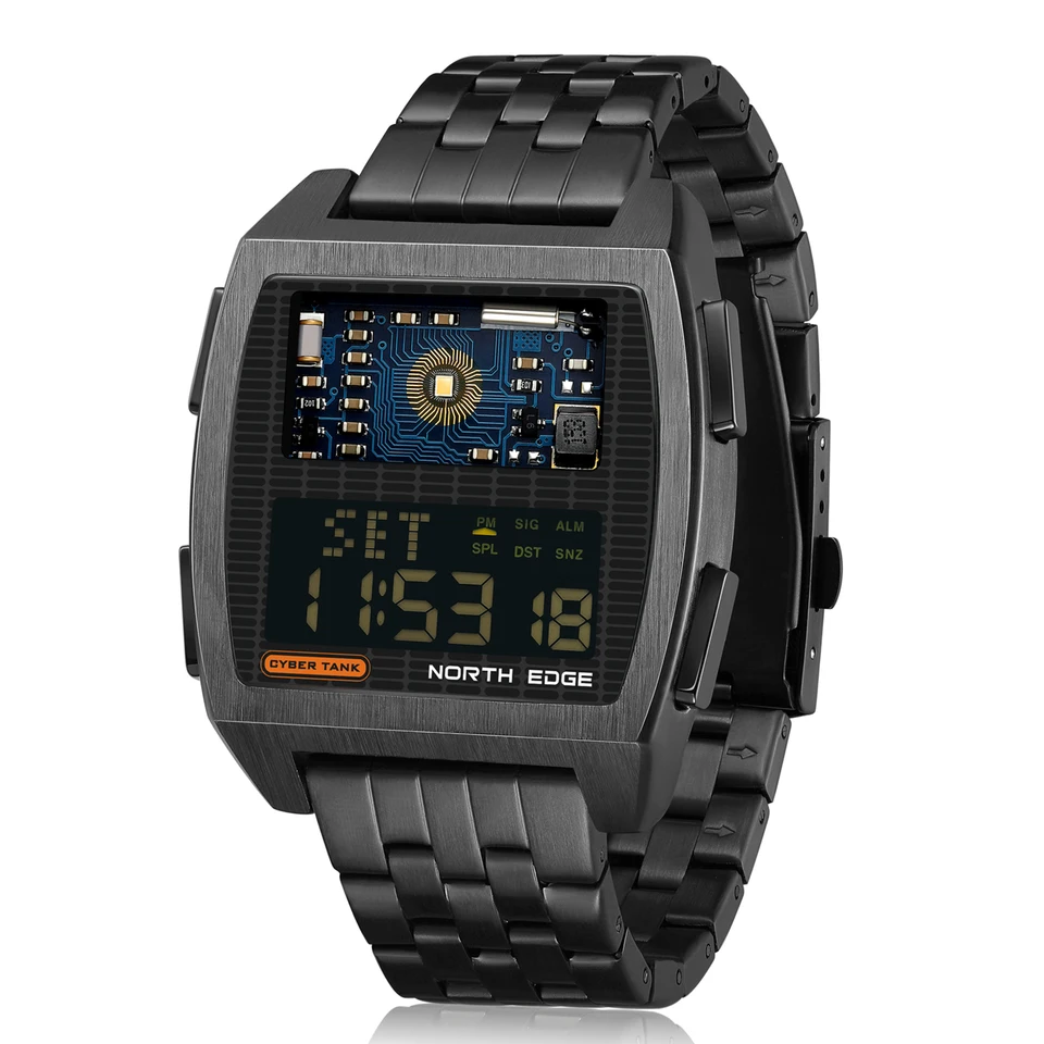 North Edge Men Digital Sport Watch 50 metrov vodotesné náramkové hodinky s Multifunkčné hodinky s podsvietením Stopwwatch LED