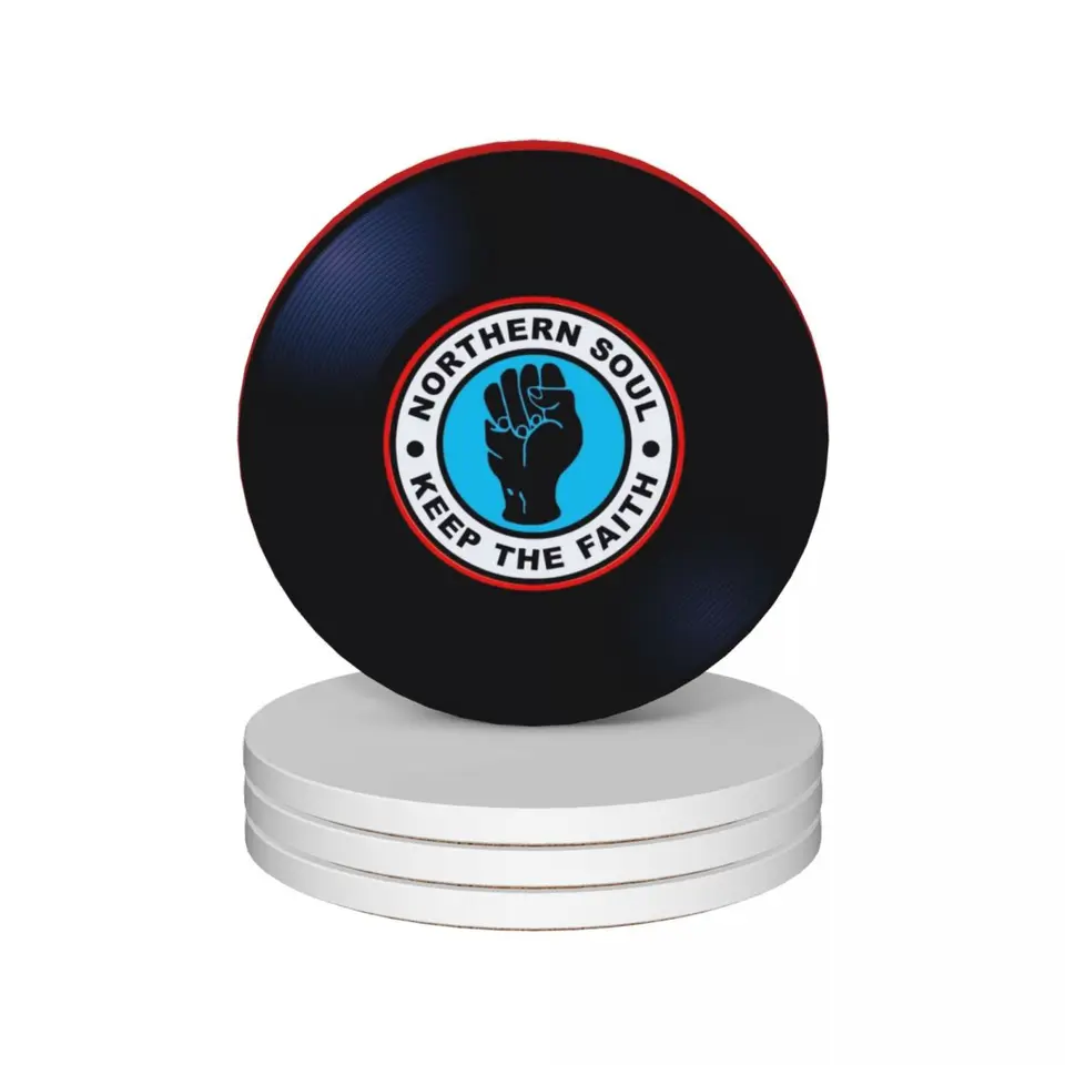 Northern Soul Vinyl Record Ceramic Coasters (sada 4) čierne prispôsobené tácky