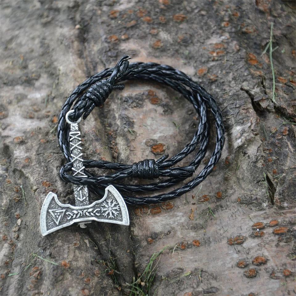 Nostalgia viking sekera kúzla Slavic Kolovrat Amulet Amulet doplnky kožené náramky pánske šperky